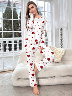 Women's Fashion Casual Heart Print Pyjama Set