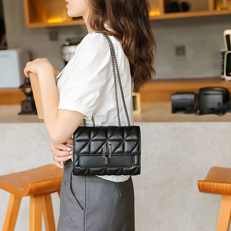 Elegant Faux Leather Shoulder Bag | Plaid Pattern, Chain Strap