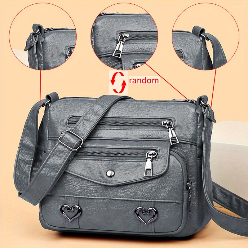 Retro Multi Pockets Crossbody Bag, Soft Faux Leather Bag