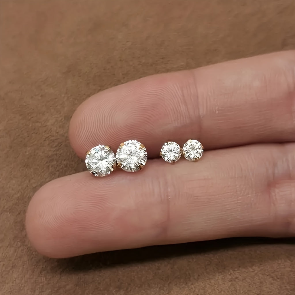 Golden four-prong twisted ball cubic Synthetic Zirconia earrings