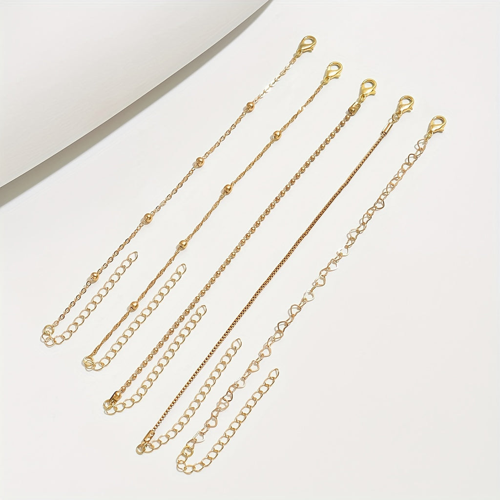 5pcs/set Simple Style Silver Thin Chain Bracelets