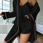 Luxurious Satin Pyjama Set - Cozy Long Sleeve Robe with Belt.