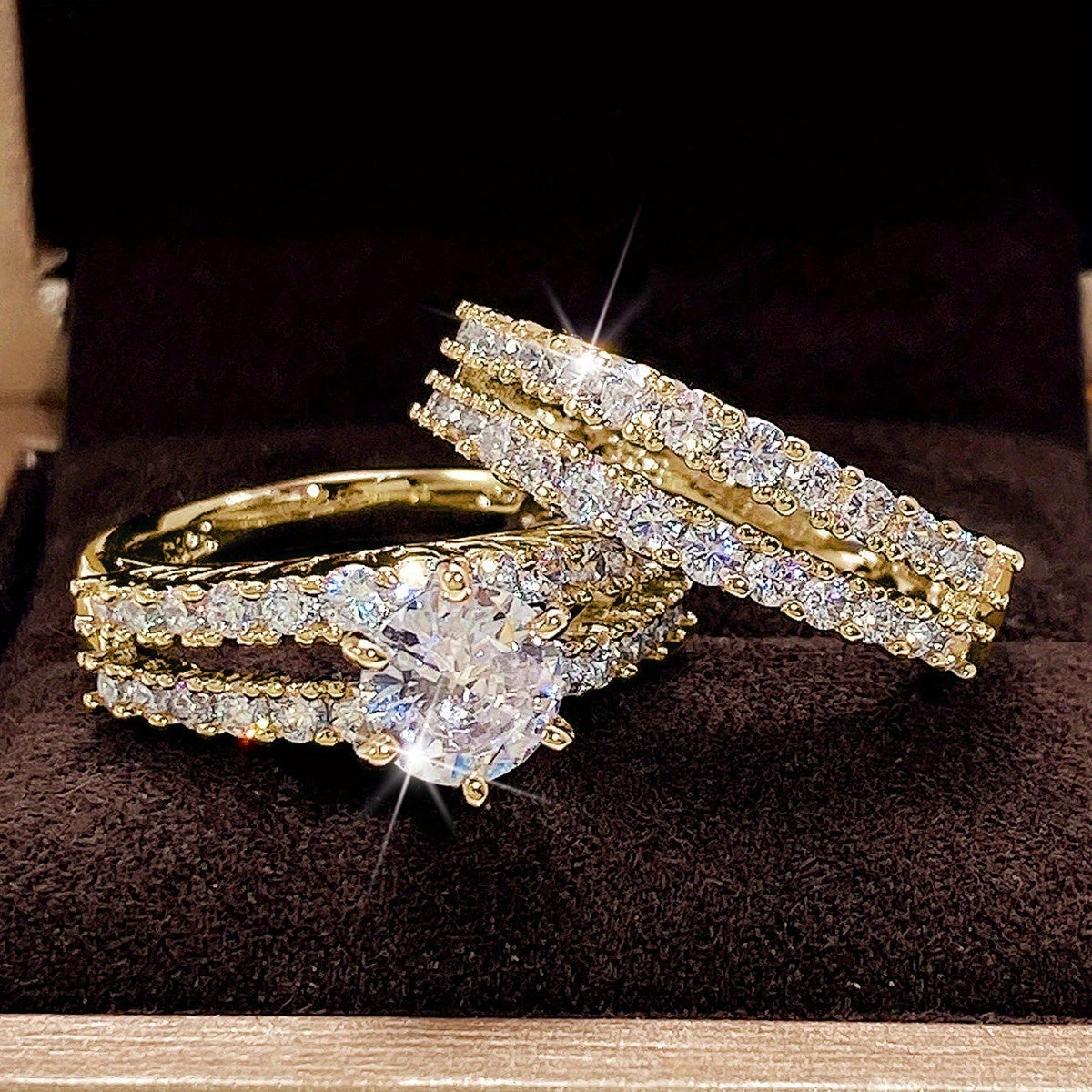2pcs/set Bridal Synthetic Zirconia Rings